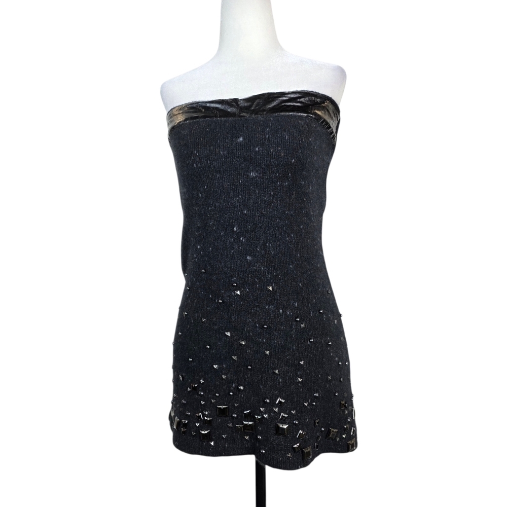 Luisa Cerano knit cashmere and wool Strapless embellished Mini Dress